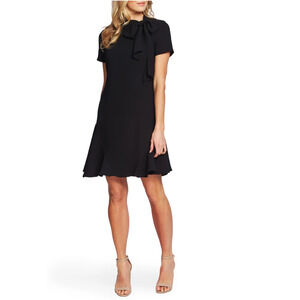 NWT Cece Bow Neck Short Sleeve Dress Women's Short Sleeve Black Size 8 $129